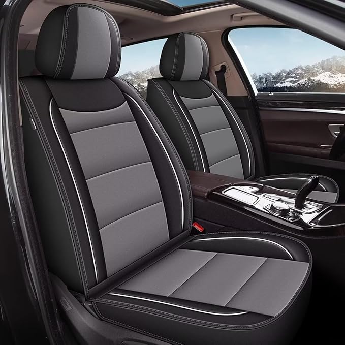 YORKNEIC Leather Car Seat Covers Fit for Hyundai Kona 2018-2025: 5 Seats Full Set Seat Covers - Waterproof Auto Seat Protector Compatible Airbag (Black&Grey)