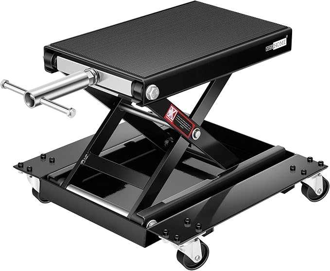 VIVOHOME 1100 Lbs Steel Wide Deck Motorcycle Lift ATV Scissor Lift Jack with Dolly and Hand Crank Bikes Garage Repair Hoist Stand Black