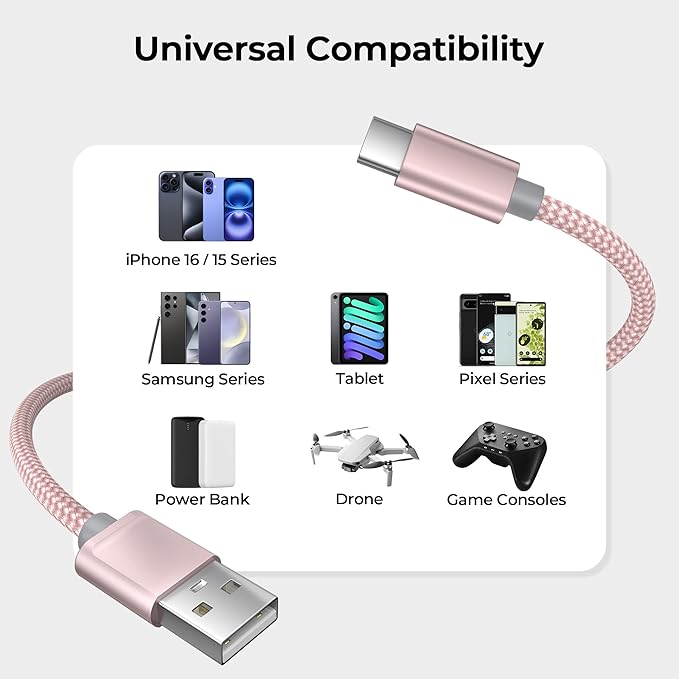 Basesailor USB Type C Charger Cable 3 Pack 3.3/6.6/10FT,Charging Cord for iPhone 16 16e 15 Pro Max,Samsung Galaxy A10E A55 A54 A53 A70 A72 A73 A42,S25 S24 S23 S22 Plus