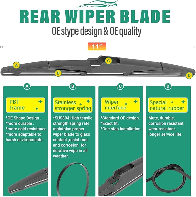 26" 16" 11" Windshield Wiper Blades Replacement for Kia Sportage 2017 2018 2019 2020 2021 2022 Premium All Weather Front Rear Wipers Set - OEM Quality (Pack of 3)