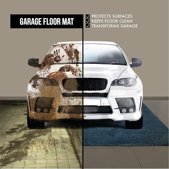 Large Garage Floor Mat, 2 Rolls (7.4’ x 8.4’ Each), Heavy Duty Waterproof Protector, Non-Slip Rubber Backing for Cars, Vehicles, Basements, and Home Gym