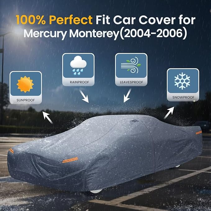 Waterproof Mercury Monterey(2004-2006) Car Cover with Breathable Vents, [2025 Upgrade] Premium Covers with Cotton Liner and Zipper Door, Sun Rain Snow Dust Uv Protection.(Gift with Towel)