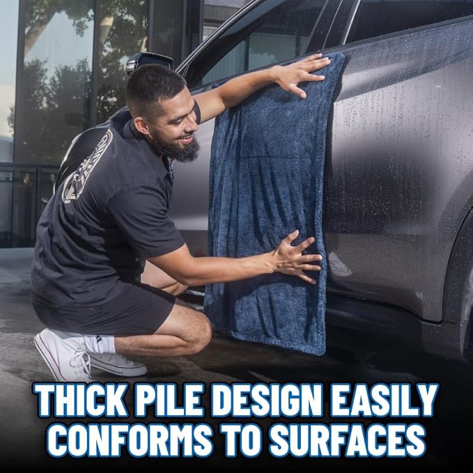 Chemical Guys, Megalodon, Microfiber Drying Towel with Twisted Loop Technology (Super Plush for Car, Truck, SUV, RV, & More) 24" x 36" Dark Blue - MIC531