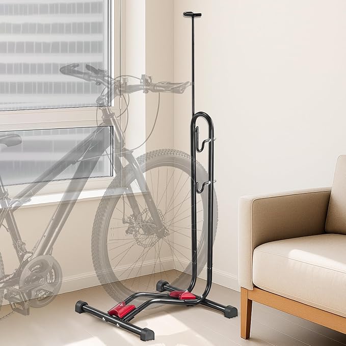 VEVOR Bike Rack, Upright Bike Stand Floor for 16 to 27.5 Inch Mountain & Road Bikes, Vertical & Horizontal Bicycle Stand for Secure Parking and Storage in Garage, Truck Bed, Indoor, Outdoor, Black