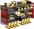oviitech Power Tool Organizer Wall Mount, 8 Drill Holder Wall Mount Loads 400lbs, 4 Layer Heavy Duty Metal Power Tool Storage, Red, Utility Rack for Garage Workshop, Gifts for Men