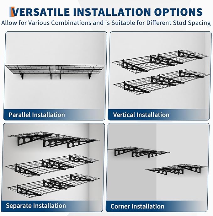 GarveeHome 2 Pack 2x6ft Garage Storage Shelving Wall Mounted, 24-inch-by-72-inch 1600 Lbs Heavy Duty Sturdy Storage Shelves, Wall Shelves Folding Storage Garage Organization for Warehouse, Laundry