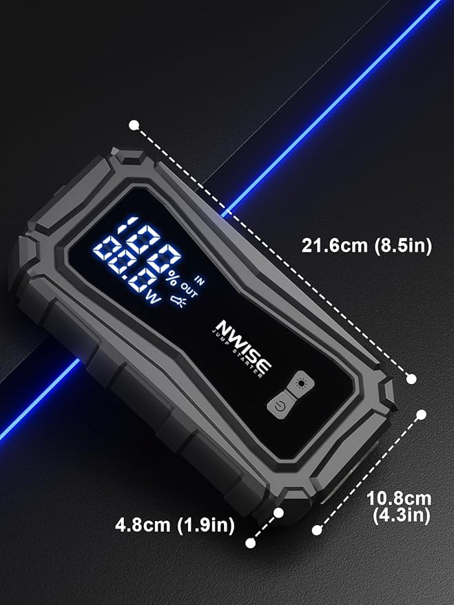 NWISE Car Jump Starter, 6000A Peak 25800mAh Portable Battery Starter (Up to 10L Gas or 8L Diesel Engine) with Smart Safety Jumper Clamps,12V Jump Boxes Large Screen with 45W Fast Charging