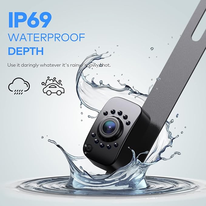 eRapta ERT01 HD Backup Camera Rear View License Plate Reverse Camera Universal for Pickup Truck Car SUV 149 Degree Perfect Angle Night Vision IP69K Level Waterproof