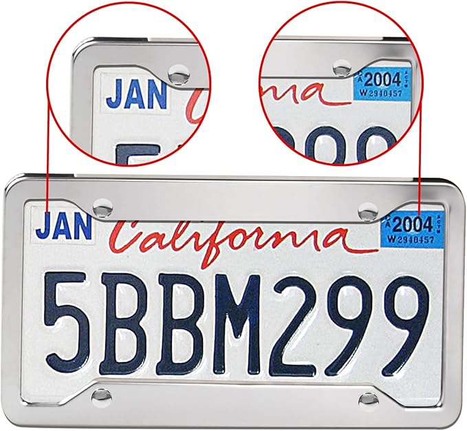 2 Pcs 4 Holes Stainless Steel License Plate Frame，Car License Plate Holder Bracket with Mount Hardware ，Screw， Caps Cover Set Car Accessories