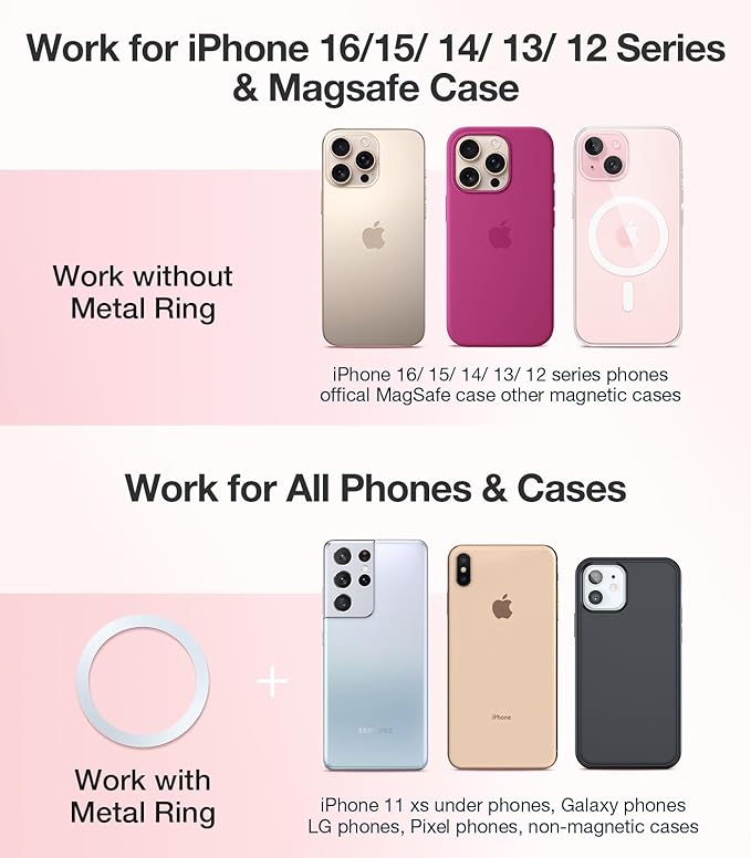 VICSEED for MagSafe Car Mount [Upgraded Strongest Magnet Power] Magnetic Phone Holder for Car Vent 360 Adjustable Magnetic Car Phone Holder Mount for iPhone 15 14 13 12 Pro Max Plus Mini, Pink
