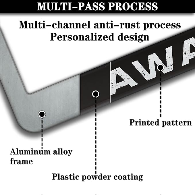 License Plate Frames for Men Black and White Car Plate Frames for Women Adventure Awaits Aluminum Metal Car Accessory 2 Pack with Screw Covers Set
