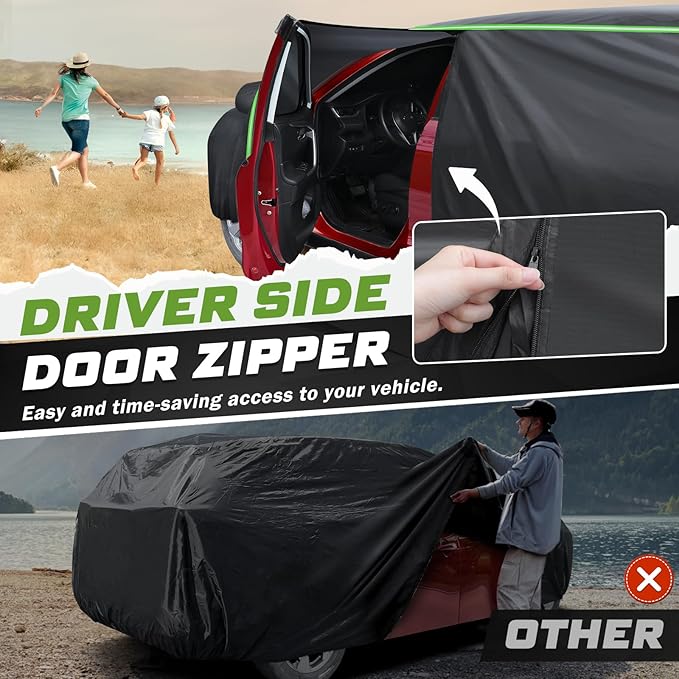 Mixsuper Liner Car Cover for Kia Telluride 2020-2026, 7 Layers Waterproof Car Cover Accessories for Telluride with Zipper Door, Windproof Straps, Reflective Strips, Anti-UV, All Weather