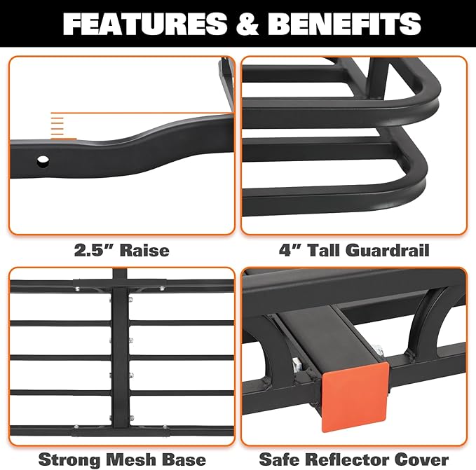 WEIZE Hitch Cargo Carrier for SUV, Truck - 53x19 Inches, 500LB Capacity, with Waterproof Bag, Net, Strap, Tightener, Powder Coated for Durability, Easy Installation, for Camping and Travel