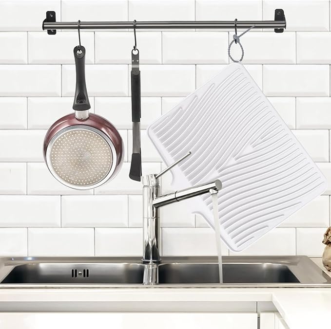 Silicone Dish Drying Mat, Stone Drying Mat for Kitchen Counter with Built-In Drain, Non-Slip Drying Matt Kitchen Counter, Heat Resistant Dish Drying Pad, 1 Pc (19.7" x 17",Ivory)