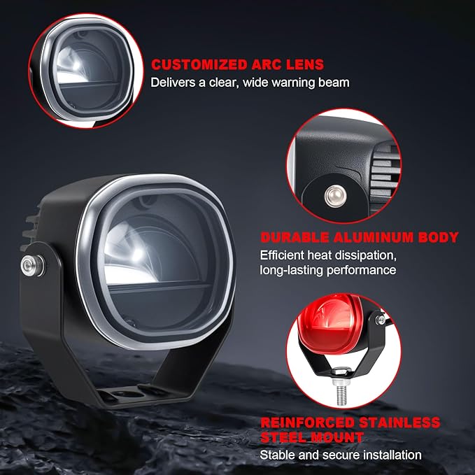 Forklift Arc Safety Light, LED Warning Lamp Red Line Projection, Aluminum Housing, Stainless Steel Bracket, for Industrial Truck, Lift Truck, AGV, Warehouse, Logistics