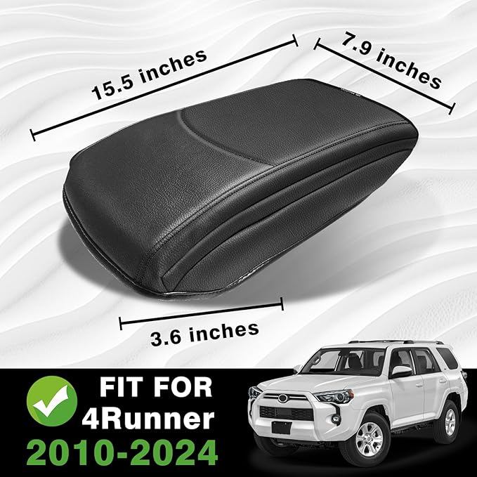 Muslogy Center Console Armrest Cover Compatible with Toyota 4Runner 2010-2024 Comfort Armrest Pad Arm Rest Cushion Vegan Leather Protector 1-Inch Extra Thick