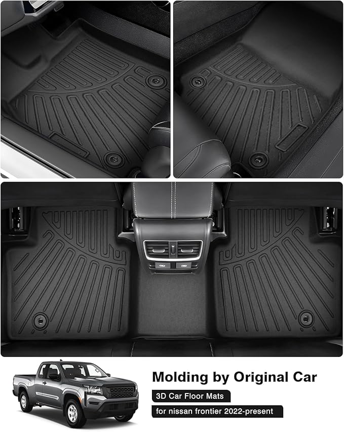 Powerty Floor Mats for 2022 2023 2024 2025 Nissan Frontier Accessories All Weather Floor Liner 3D TPE 1st & 2nd Row Floor Mat Heavy-Duty Floor Liners (Crew Cab with 2nd Row Under-Seat Storage)