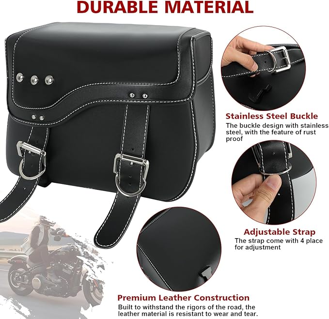 SUNPIE Motorcycle Saddlebags - Universal Leather Motorcycle Luggage Bag Waterproof Motorcycles Saddle bag with Large Capacity for Sportster Softail Shadow Dyna V-star