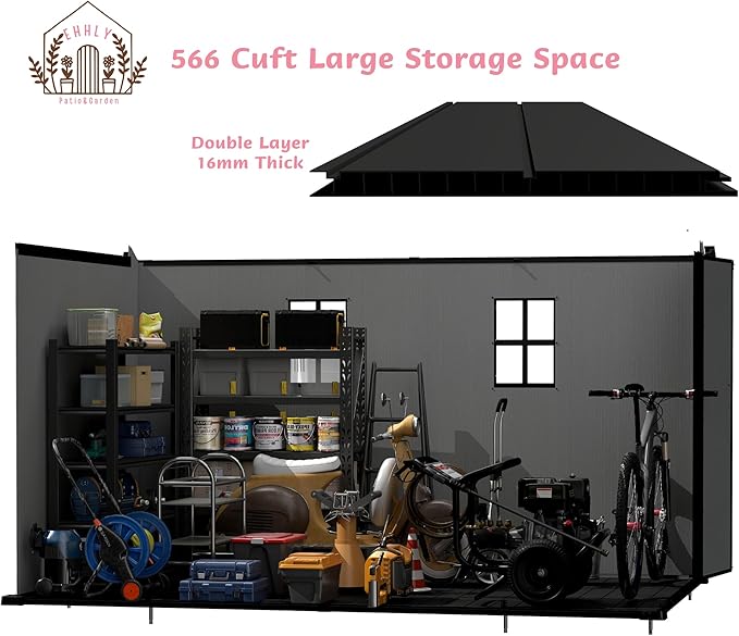 7.3x11.2 FT Resin Outdoor Storage Shed Large, 566 Cuft Garden Tool Sheds & Outdoor Storage Plastic Shed with Floor, 8FT Tall Backyard Lawn Mower Storage Shed with Side Window, Cemented Grey