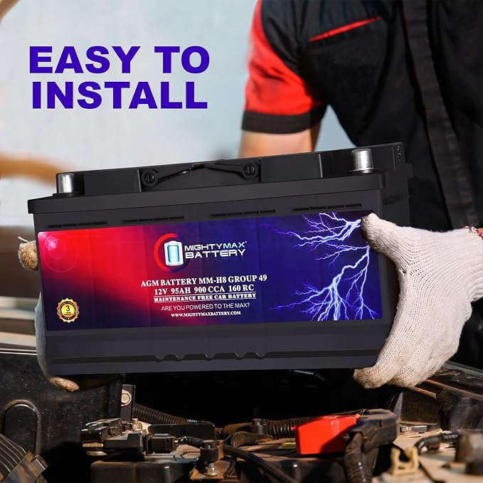 Mighty Max Battery MM-H8 Start and Stop Car BCI Group 49 12V 95Ah, 160RC, 900 CCA Rechargeable AGM Car Battery