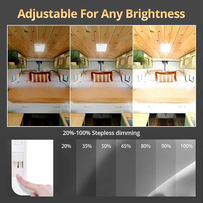 NAOEVO RV Lights Interior 2070LX, 1500LM RV LED Light Interior 12V, Camper Lights with 3 Color and Stepless Dimming, Energy-efficient Ceiling Light for Trailer Boat Car(8Pack, 2900-6500K)