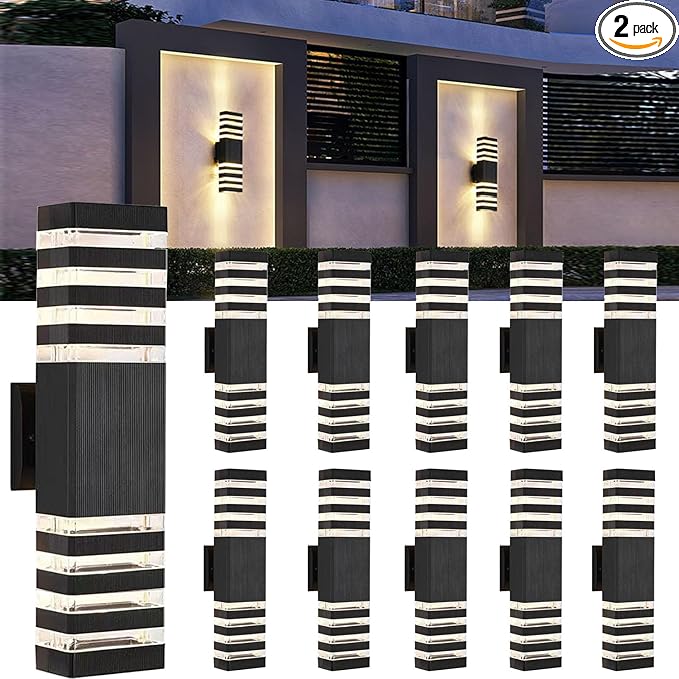 18inch LED Square Up & Down Wall Lights,24W Outdoor Wall Light 4000K Day White Aluminum Body Waterproof IP65 LED Exterior Light Fixtures Wall Mount for House Patio Garage Garden. (10 Pack)