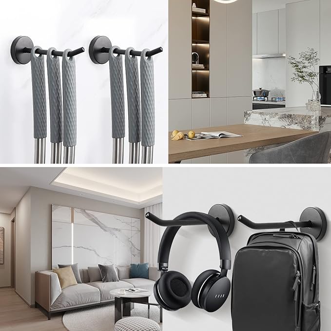 NearMoon Coat Hooks, Wall Hooks for Hanging Hat Hurse Robe, 304 Stainless Steel Heavy Duty Towel Hangers for Bathroom Livingroom Hotel Kitchen Garage, 6 Pack (4 Inch, Matte Black)