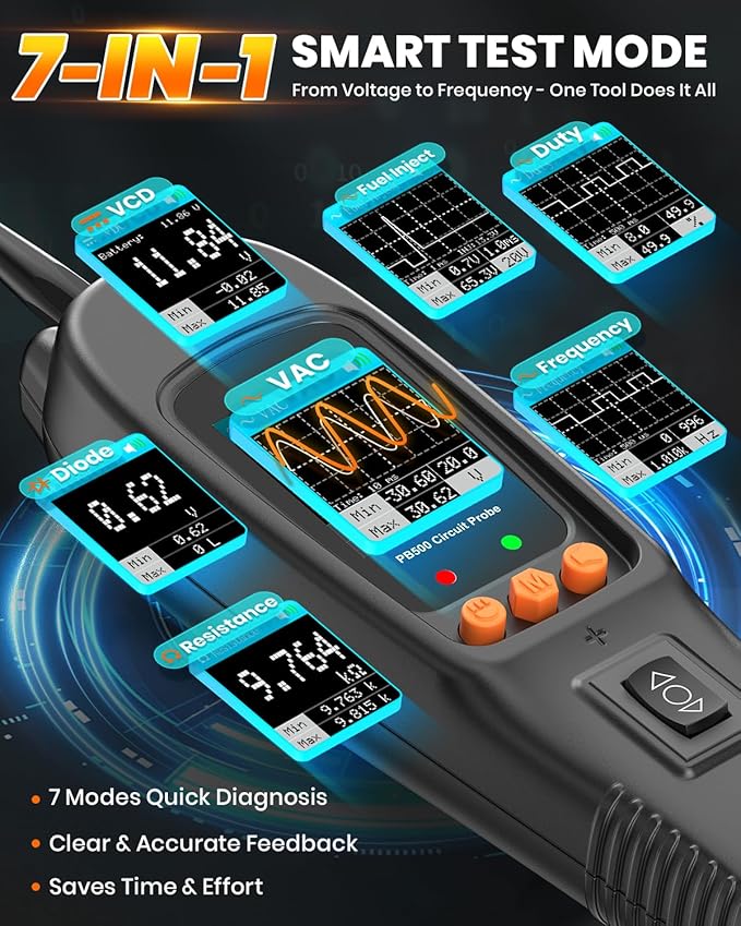 ANCEL PB500 Automotive Power Circuit Probe Tester Kit, 12/24V Car Electrical Short/Open Breaker Finder, AC/DC Diode Resistance Frequency Injector Relay Tester, Duty Cycle,Digital Multimeter/Ohmmeters