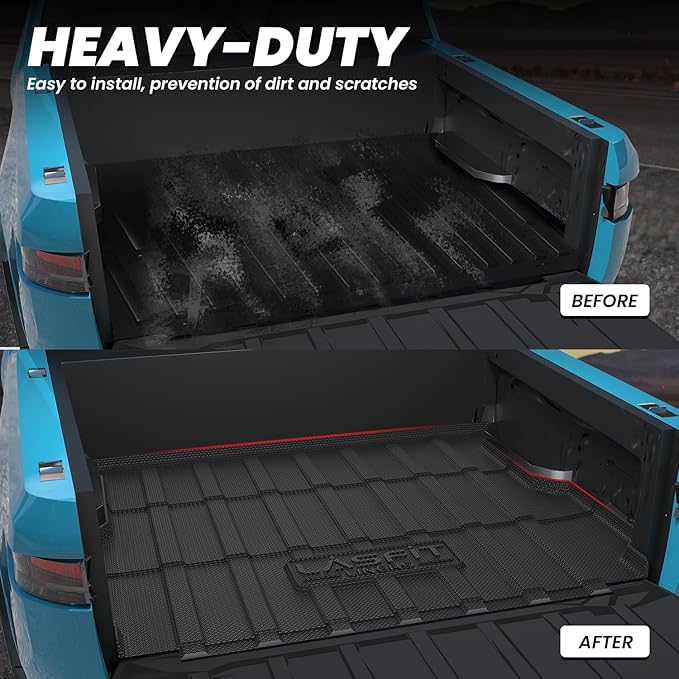 LASFIT Truck Bed Mat Fits for Rivian R1T 2025 2024 2023 2022 Accessories, Vehicle R1T Bed Mat Custom Fit Flush 2025-2022 R1T All Weather TPE R1T Truck Cargo Bed Liner, Black