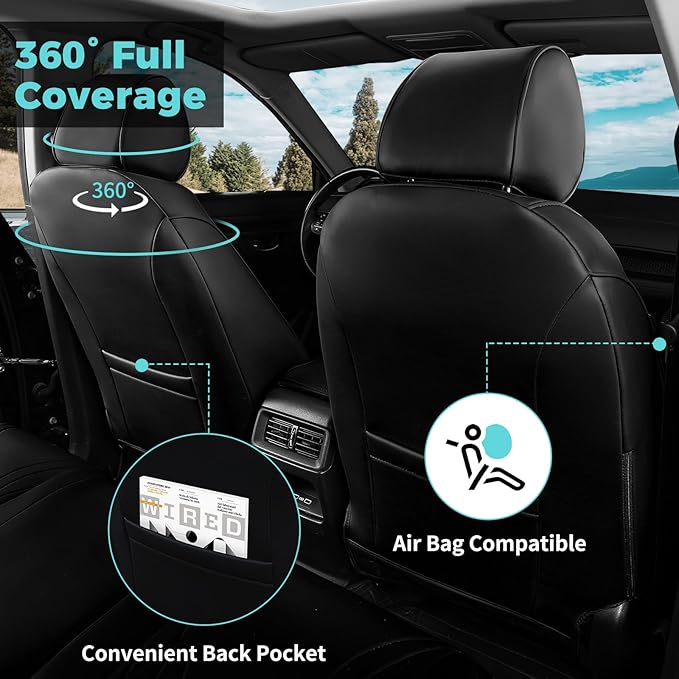 Seat Covers for Honda CRV 2017-2022 EX/EXL/LX/Sport/Touring/Special Edition, Hybrid & Gas,1:1 Custom Fit Leather Seat Covers Full Set - Black