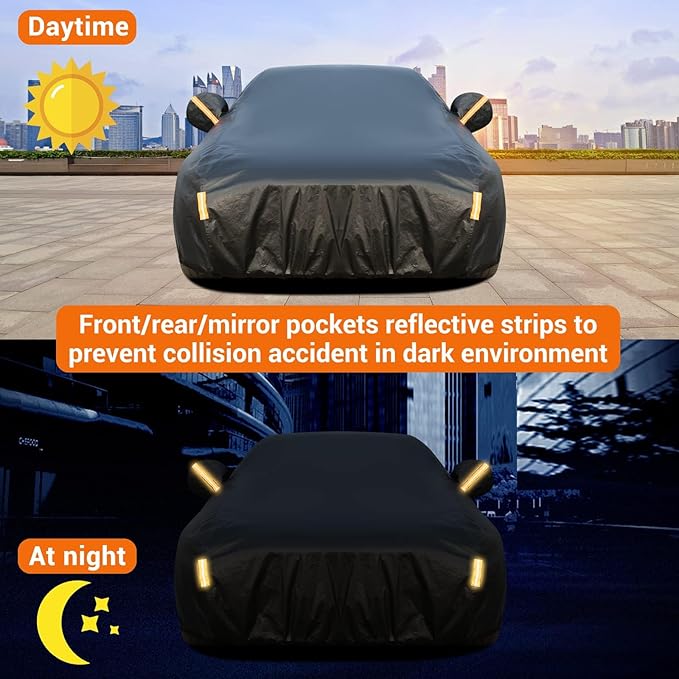 Tecoom All Weather Fleece Lining Car Cover - Windproof, Sun UV Protection, Waterproof, Hail Protector, Zipper Door, Sedan (170-190 Inch)