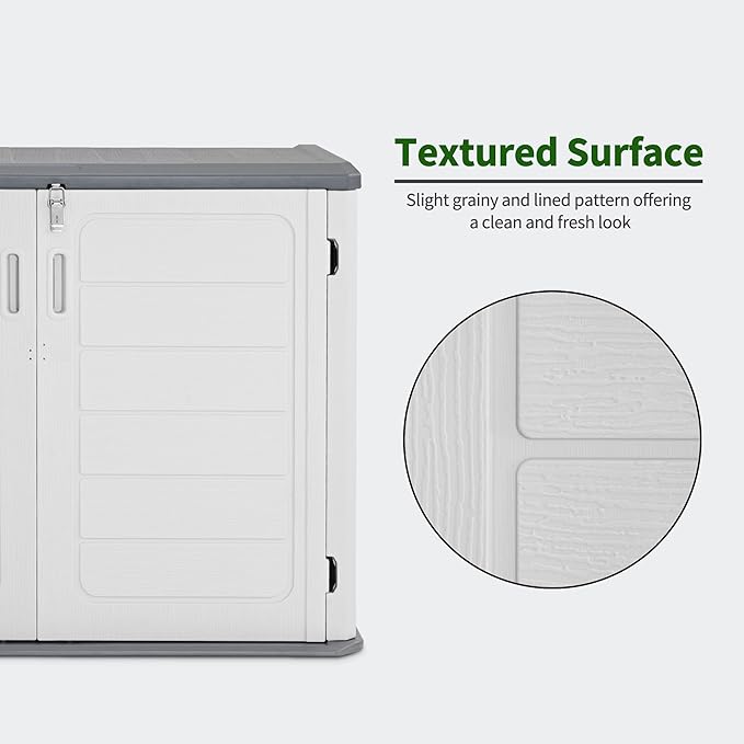 Macrout 25 Cu.Ft Small Plastic Outdoor Storage Cabinet with Floor, 4.3 x 2.5 ft Waterproof Resin Outdoor Storage Shed, Lockable Horizontal Shed for Garden and Patio