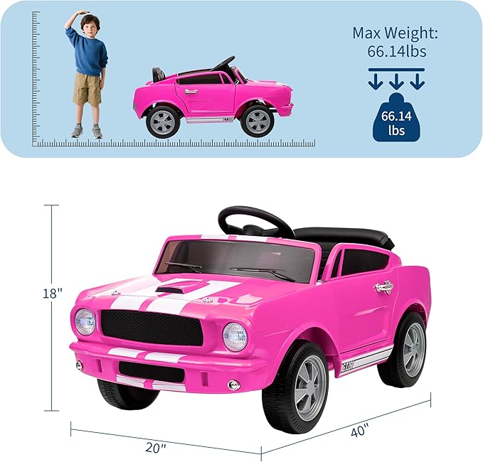 12V Ride on Car Licensed Shelby GT350, Battery Powered Ride On Toy for Toddlers with Remote Control, Electric Car for Kids, Bluetooth, Shock Absorbers, Safety Belt, 3 Speeds, LED Lights, Music, Pink