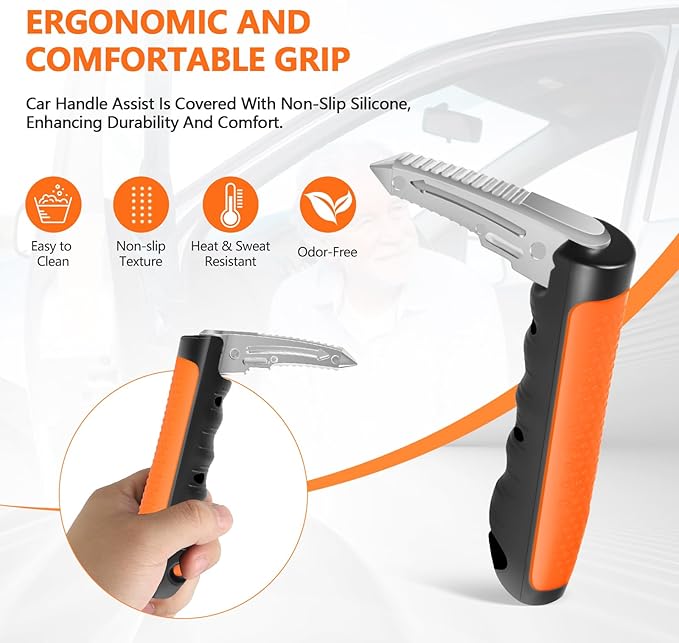 Car Door Handle for Elderly - 2025 New 3-in-1 Car Handle Assist, 2 Pack Auto Cane Portable Vehicle Support Handle Door Assist Bar, Max Load 500 Lbs, Anti-Slip Design (Orange-2-Pack Car Handle)