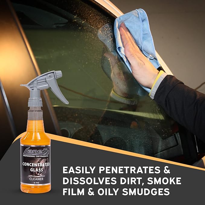 LANE'S Concentrated Auto Glass Cleaner- Window Cleaner, Windshield Cleaner- Removes Smoke Film, Fingerprints, and Smudges, Safe for All Glasses- 32 oz