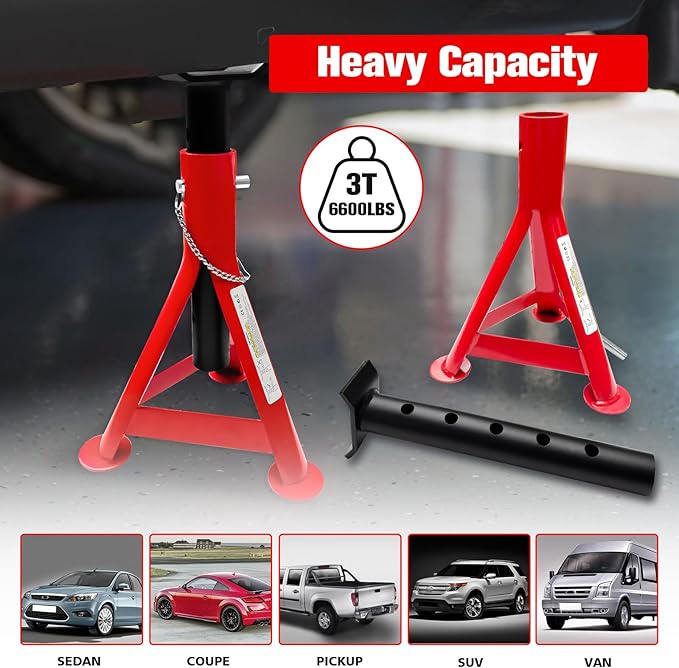 Jack Stands 3 Ton (6,600 LBs), 12"-18.7" Adjustable Height with Mobility Safety Pin,Heavy Duty Jack Stands for Cars,Home,Garage,Workshops,Lifting SUV, Pickup Truck,Car Jack Stand,1 Pair