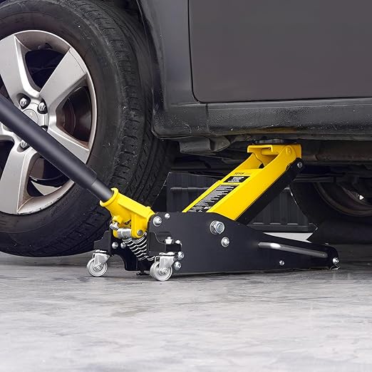 VEVOR Low Profile Floor Jack 2 Ton (4400 lbs), Heavy Duty Aluminum Hydraulic Racing Floor Jack, Hydraulic Car Jack, Dual Piston Quick Lift Pump, 3.2"-14.6" Height Lifting Range (Yellow)