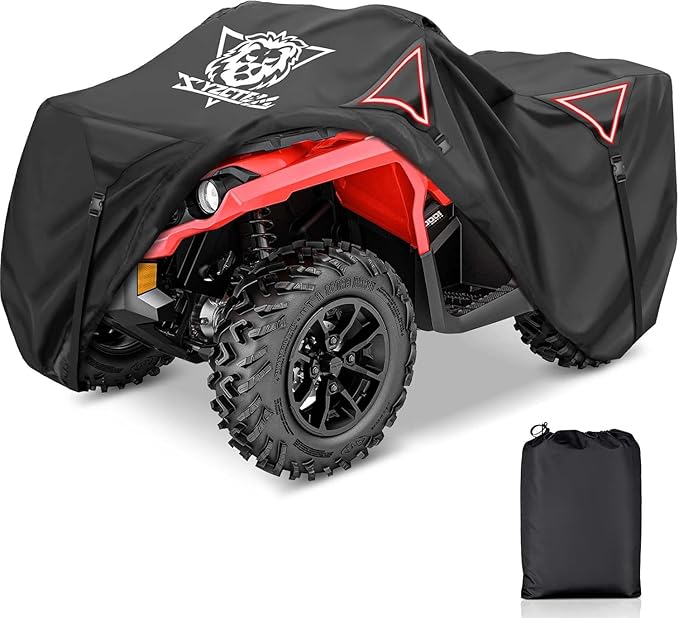 XYZCTEM Premium ATV Cover,Outdoor Protection Against Water, UV, Wind. Quad Cover for Can-am,Suzuki,Kawasaki, Honda, Yamaha, Polaris,and More.4 Wheeler Accessories with Thickened Straps(Black,88" L)