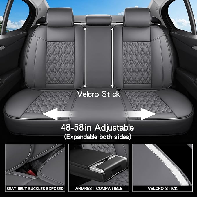 Car Seat Covers Full Set, Leather Seat Covers for Cars, Car Seat Protector Waterproof, Non-Slip Car Interior Covers Fit for Most Cars, SUV, Vans, Trucks,5Seaters,Full Set,Gray