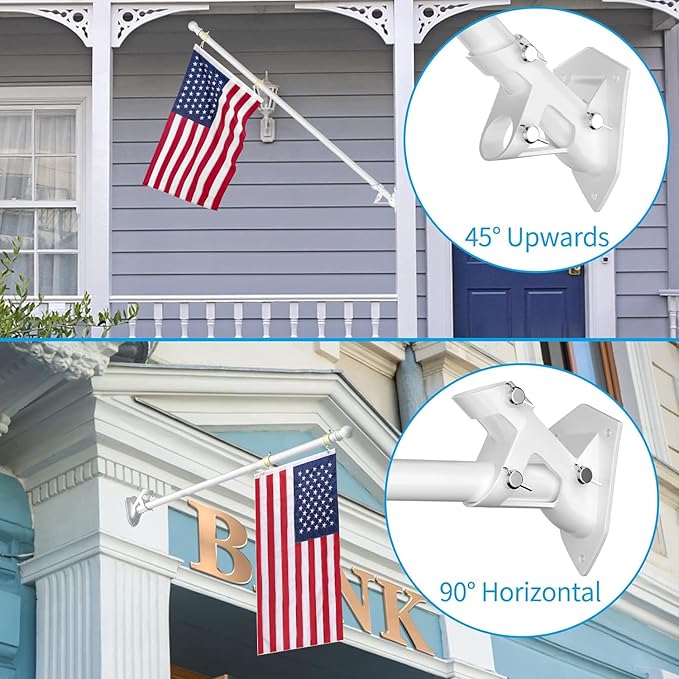 ZMTECH Flag Pole - Upgraded Bracket, 6 FT Stainless Steel Flag Poles for Outside House, Residential or Commerical, Tangle Free Flag Pole Kit for American Flag (Without Flag, White)