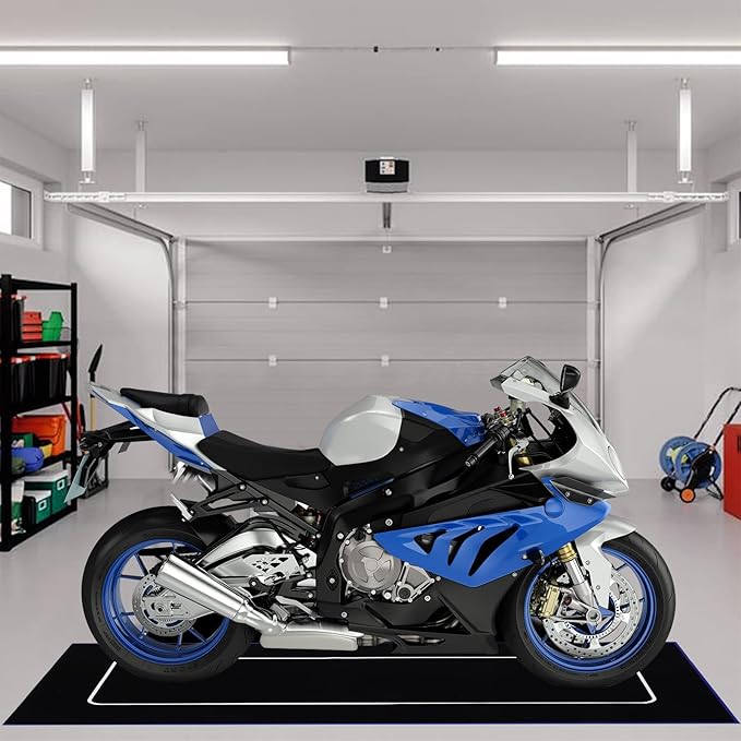 Motorcycle Mat 98 x 31 Inch Garage Floor Rug Washable Parking Mats for Garage Floors Non Slip Oil Absorbent Pad Rubber Backing Layer Protects Floor from Spills Drips Stains (Frame Style)