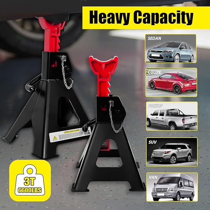 Jack Stands 3 Ton (6,600 LBs) with Double Pin Locking, Car Jack Stand 11.22"-16.54" Adjustable with Rubber Pads, Jack Stands for Trucks,Home,Garage, SUV, Pickup,Car,UTV/ATV,1 Pair