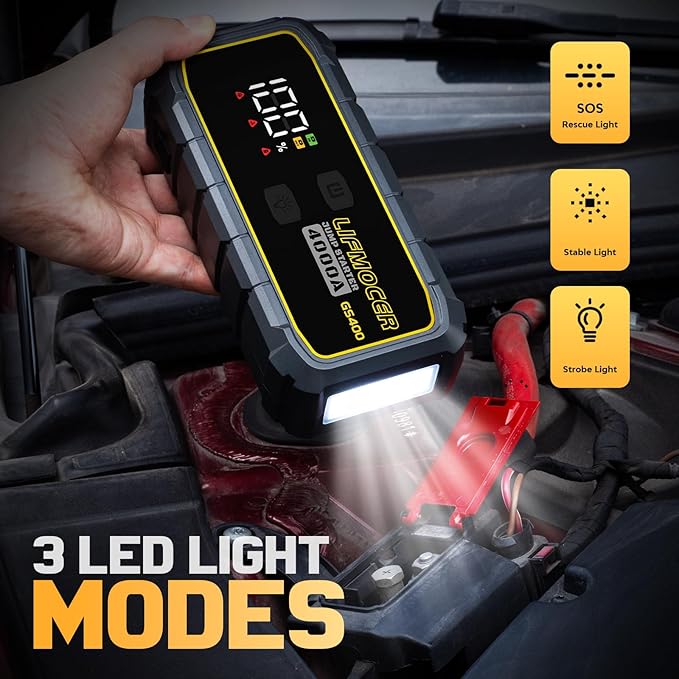 GS400 Jump Starter - 4000A Car Battery Jump Starter for Up to 12.0L Gas and 10.0L Diesel Engines, 12V Portable Jump Box with Storage Case USB Quick Charge, and LCD Display