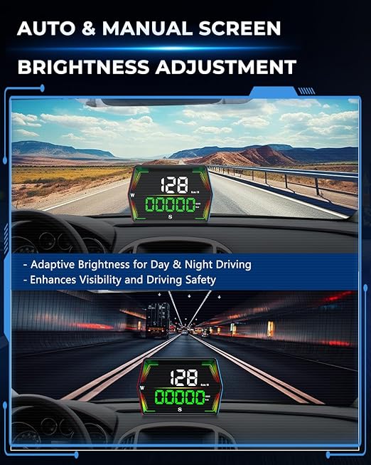 GPS Heads Up Display for Cars HUD, Real-Time Digital Gauge Speedometer, Upgraded 4" Large-Screen, 3-Level Speed Alerts & Fatigue Warning Suitable for All Vehicles