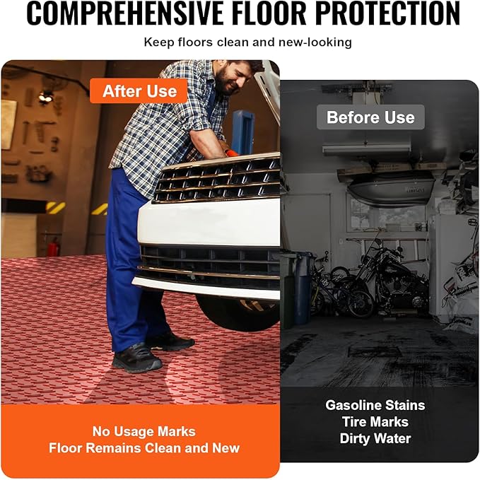 VEVOR Interlocking Garage Floor Covering Tiles, 50 Pack, 12 x 12 x 0.53 inch, Double-Sided Texture, Non-Slip, Red