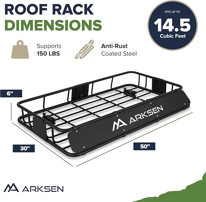 ARKSEN 30 x 50 x 6 Inch Universal Extra Wide 150LB Heavy Duty Roof Rack Cargo with 500D PVC Waterproof Cargo Bag, Car Top Luggage Holder Carrier Basket for SUV, Truck, & Car Steel Construction