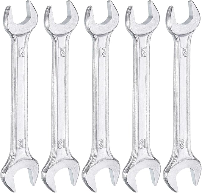HARFINGTON 5pcs Double Open End Wrench 12mm x 13mm Metric 15 Degree Offset Angle Small Flat Head Wrench Galvanizing Open Ended Spanner for Automotive Repair Furniture Assembly