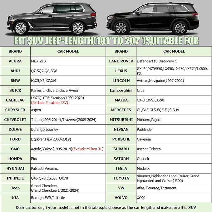 7 Layers Waterproof Heavy Duty Car Covers for Automobiles All Weather Season Anti-Hail UV Protection Snowproof Outdoor 15.4LBS Full Cover Universal Fit SUV 191" to 207"