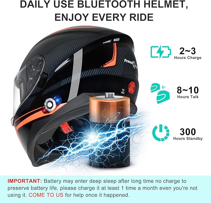 Bluetooth Motorcycle Helmet FreedConn BM12 DOT Full Face Bluetooth Helmets Motorcycle Dual Visor Helmet with Integrated Intercom System/ 2~3 Riders Pair/ 500M/ FM/ MP3/ Voice Dial (Multi-Color, XXL)