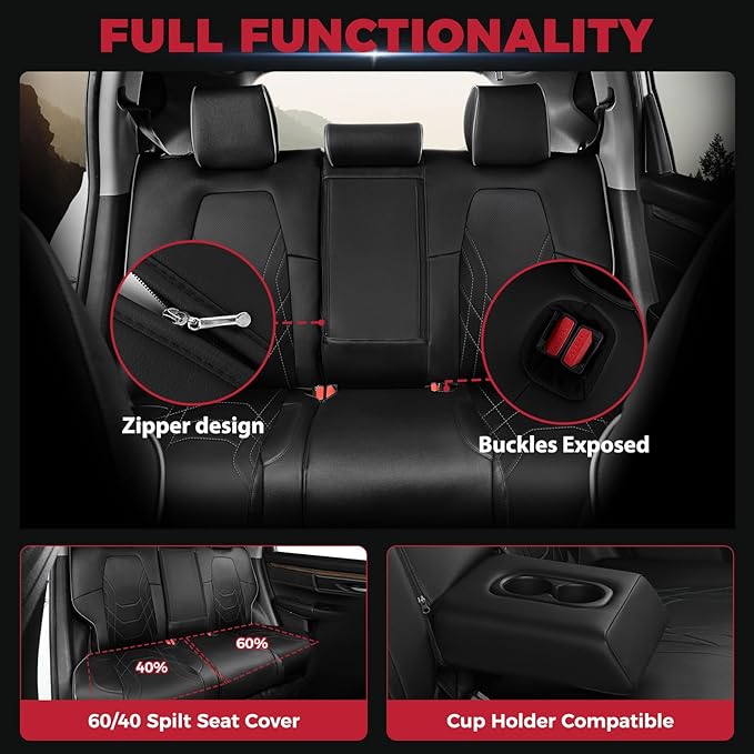FREESOO CRV Seat Covers Full Set, for Honda CRV LX EX EX-L Sport Touring Hybrid 2017 2018 2019 2020 2021 2022, Custom Fit Car Seat Covers, Waterproof Leather Seat Covers, Black & Gray